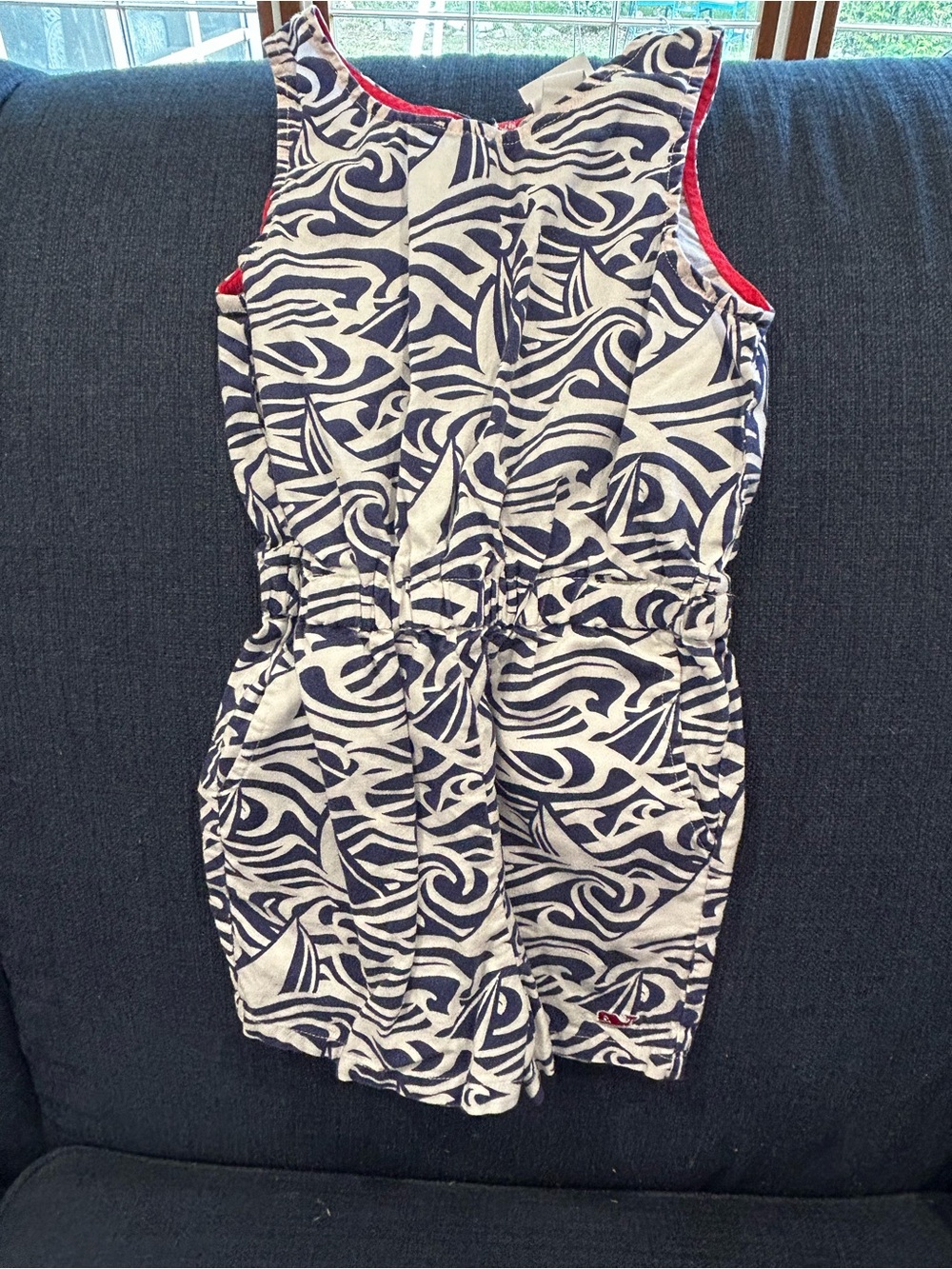 Vineyard Vines for Target Navy & White Printed Sleeveless Romper with Red Trim